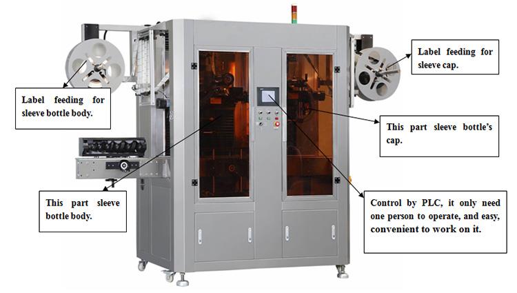 Máquina automática de rotulagem de luva retrátil de etiqueta de PVC de dupla cabeça térmica